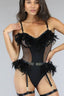 Fish Net Feather Plume Bodysuit With Garter
