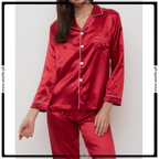 Satin Silk Pajamas Set V Neck Notched Collar