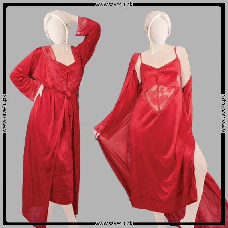 2 Pcs Effortless Elegance Satin Silk Nighty Main image