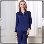 Satin Silk Pajamas Set V Neck Notched Collar