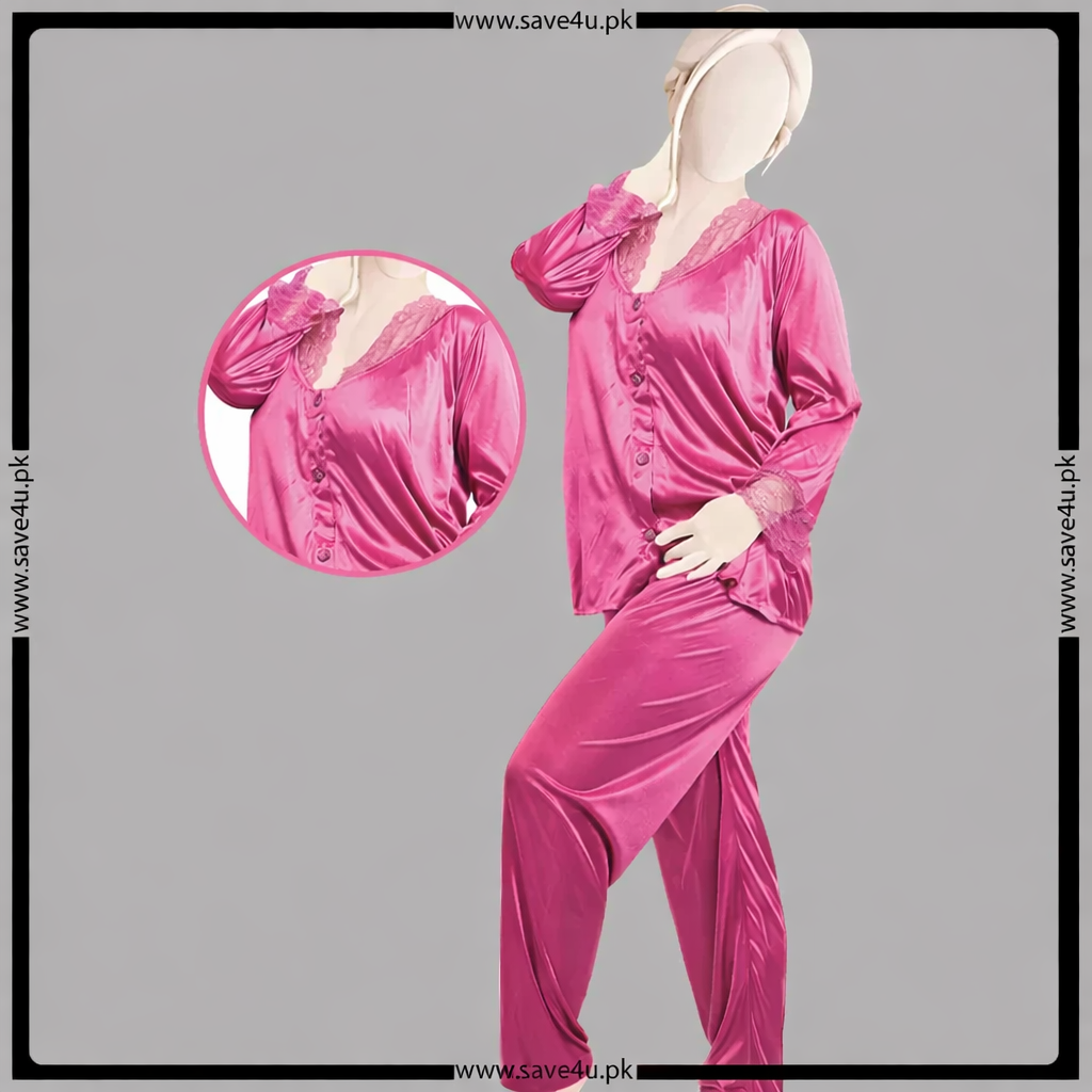 Satin Silk Lace-Trimmed Smooth Pajama Set Main image