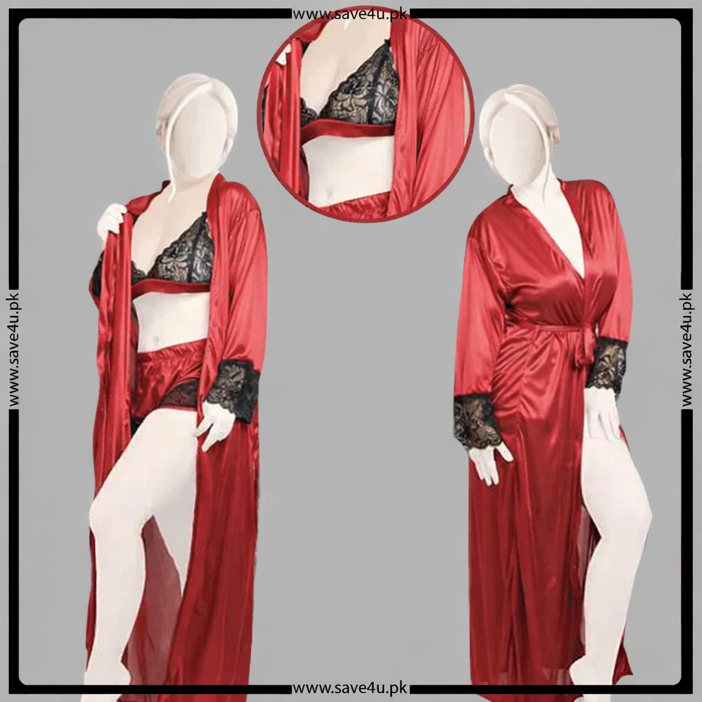 3 Pcs Timeless Beauty Smooth Satin Nightgown Main image