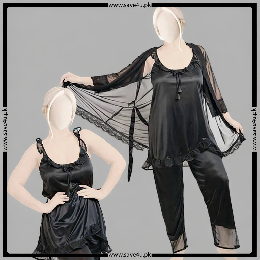 3 Pcs Satin Silk Chic Smooth Nighty Main image