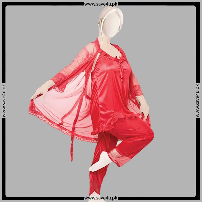 3 Pcs Satin Silk Chic Smooth Nighty Secondary image