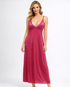 Satin 2 Pcs Lace V Neck Full Slip Nightgown and Robe