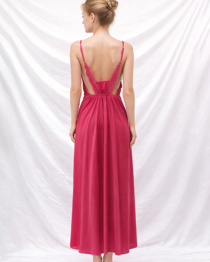 Satin 2 Pcs Lace V Neck Full Slip Nightgown and Robe