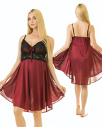 Ladies Satin Silk Trim Lace Design Comfy Nightgown Lingerie