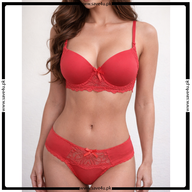 Double Padded Lace Trim Design Bra Set Secondary image