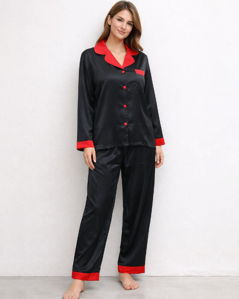 Satin V-Neck Elegance with Notched Collar Main image