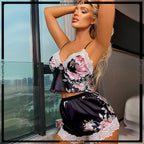 Short Trim Lace Pajama Set For Ladies