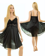 Ladies Satin Silk Trim Lace Design Comfy Nightgown Lingerie