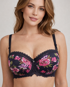 Floral Printed Nylon Half Cup Wired Bra