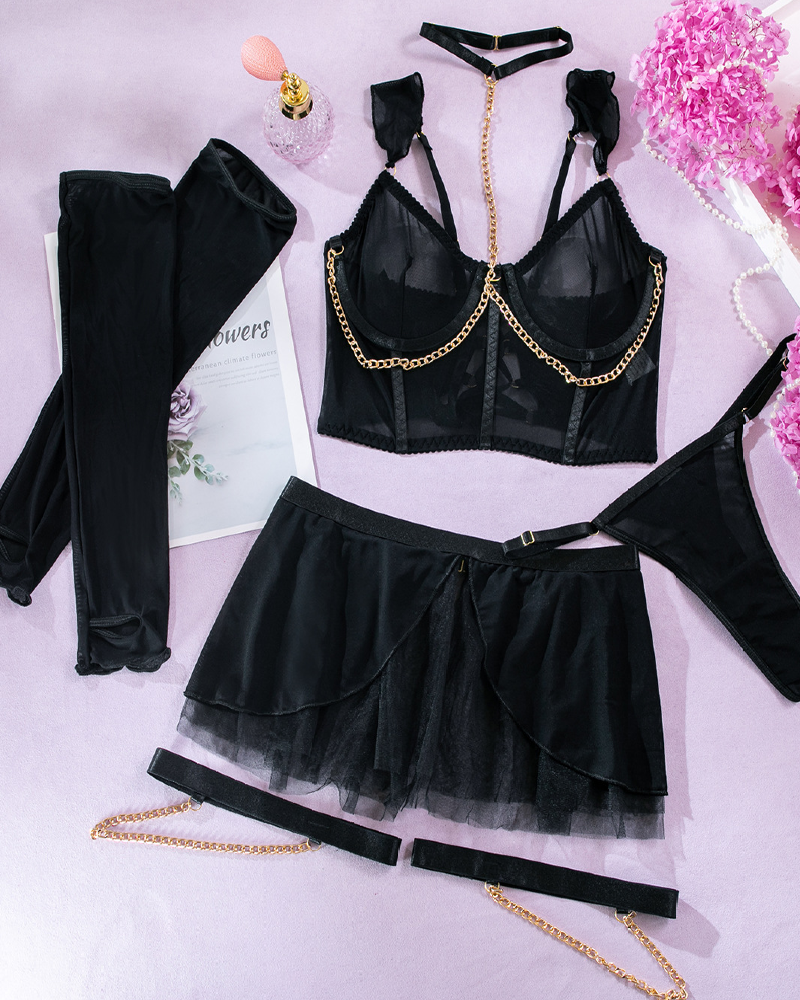 6-Pcs Sheer Black Chain Set