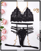 Soft Net Chain Lingerie Set With Garter