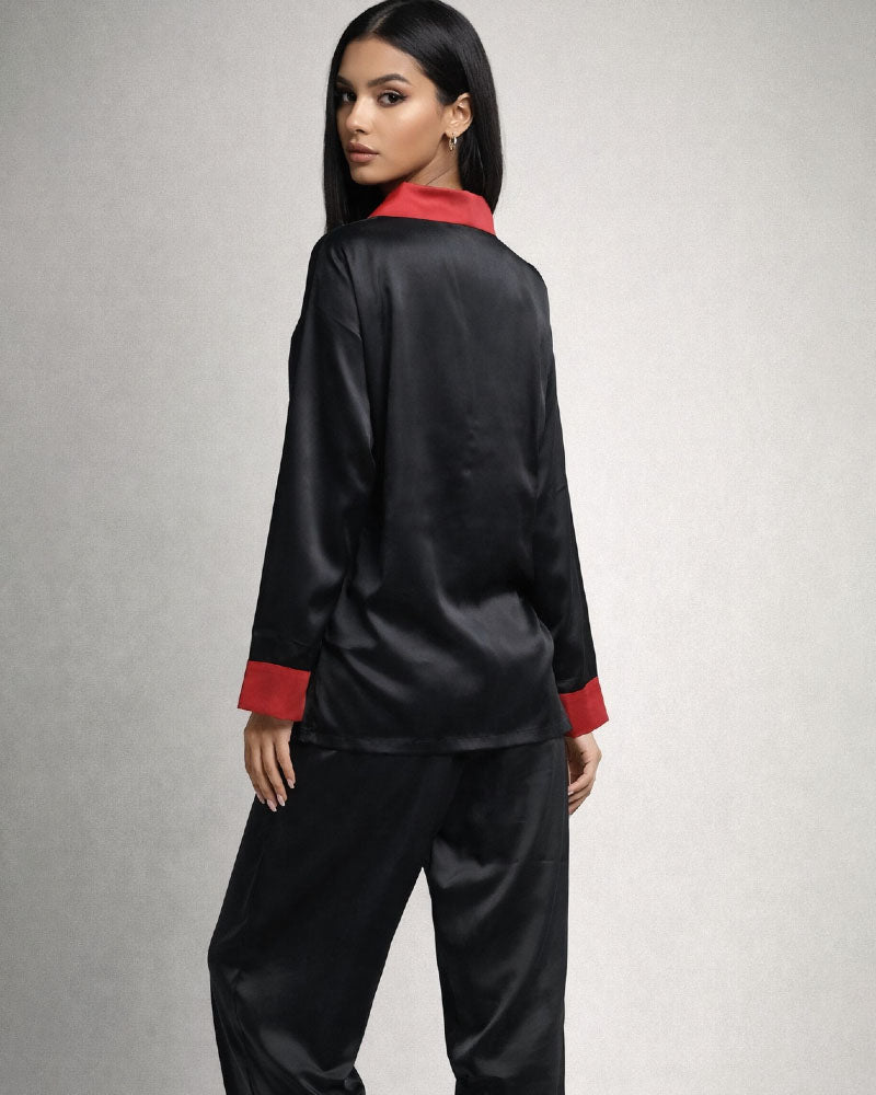 Satin V-Neck Elegance with Notched Collar