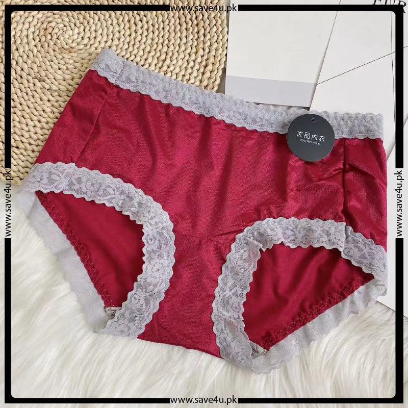 Pack of 2 Ladies Mid Waist Trim Lace Design Soft Silk Panties Secondary image
