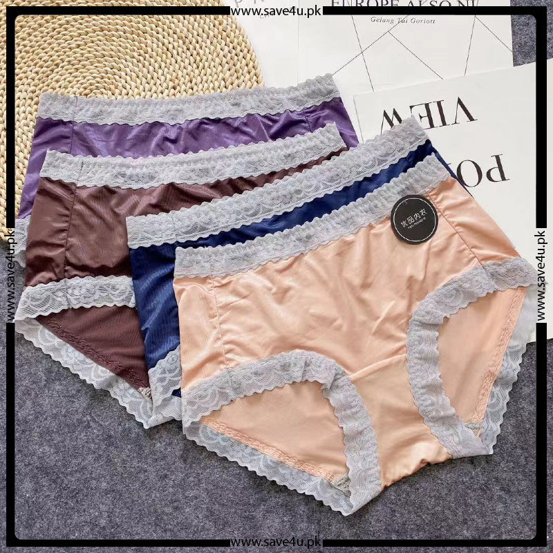Pack of 2 Ladies Mid Waist Trim Lace Design Soft Silk Panties Main image