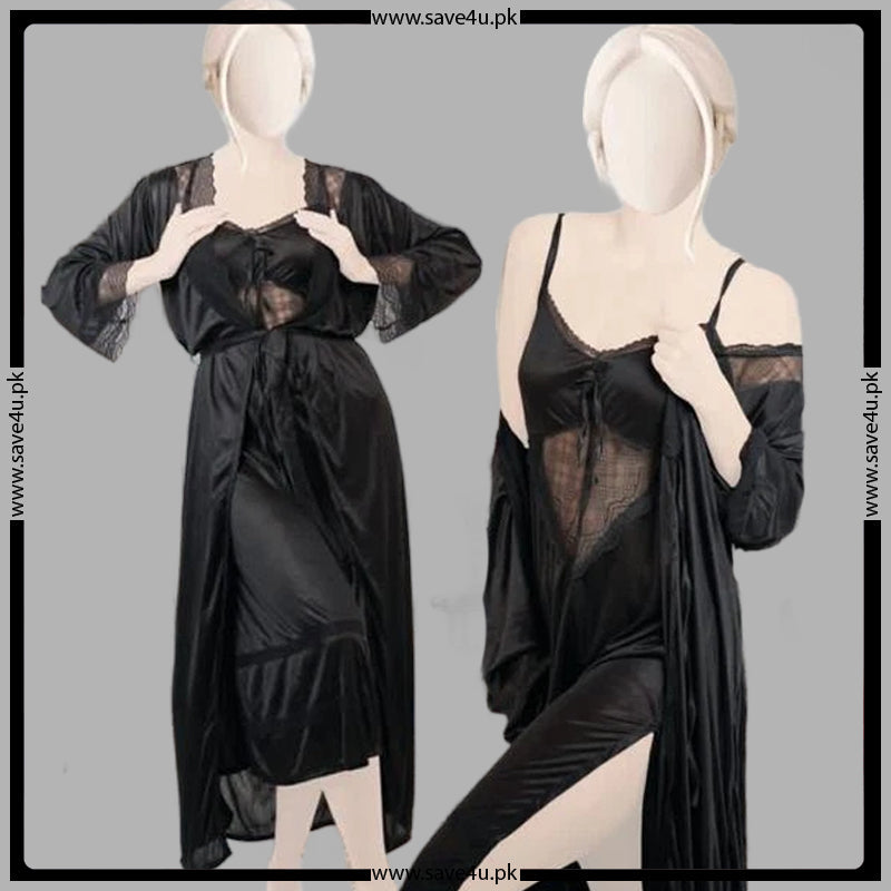 2 Pcs Effortless Elegance Satin Silk Nighty Secondary image