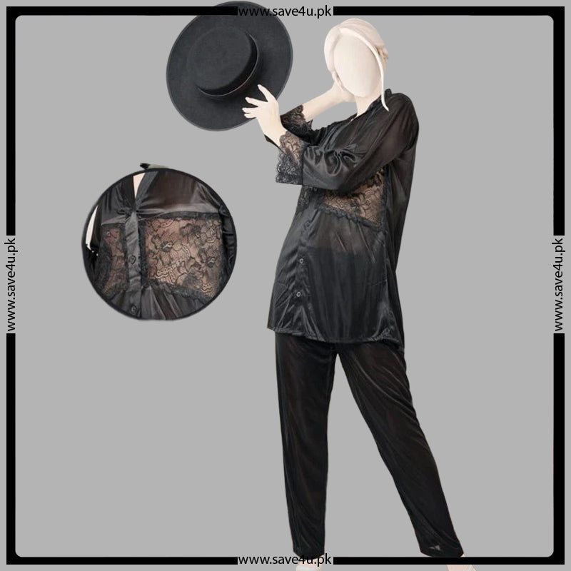 Lace and Luxury Satin Silk Pajama Duo Secondary image