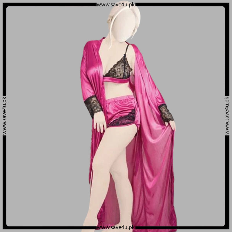 3 Pcs Timeless Beauty Smooth Satin Nightgown Secondary image